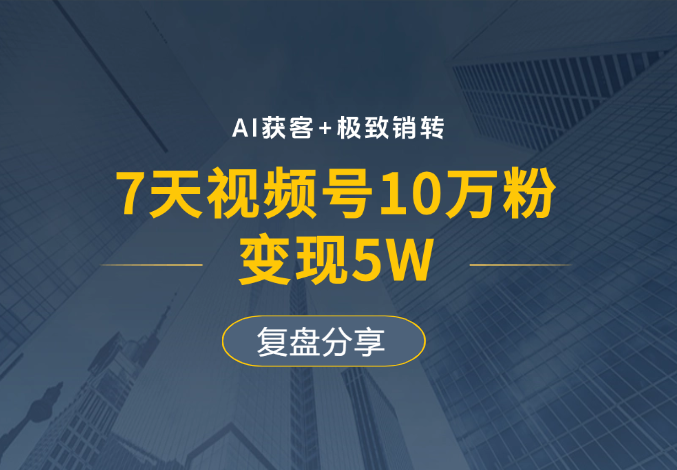 AI获客+极致销转：7天视频号10万粉，变现5W，复盘分享-老杨电玩